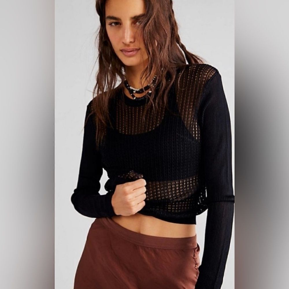 NEW FREE PEOPLE H20 CREW PULLOVER BLACK LARGE